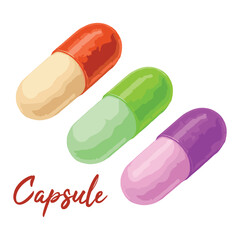 capsule in watercolor illustration style, isolated vector on white background