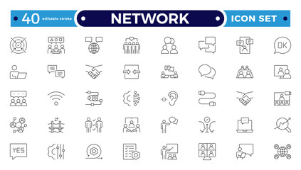 Network and People Outline icon set. Containing group, family, human, team, community, friends, population and more. Editable stroke outline icon.
