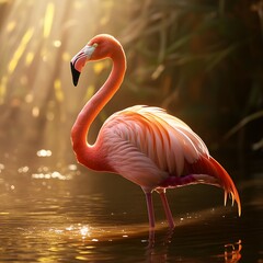 Bird standing in glowing sea reflections high resolution picture