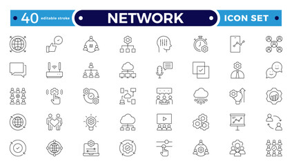 Network and People Outline icon set. Containing group, family, human, team, community, friends, population and more. Editable stroke outline icon.
