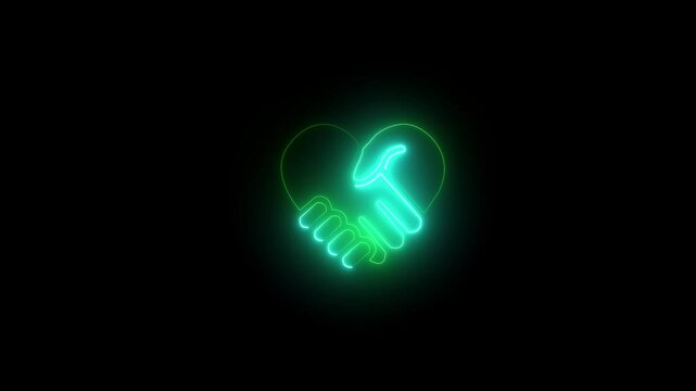 Glowin Neon Handshake and Heart Vector Icons &ndash; Symbols of Friendship, Partnership, Peace, and Agreement