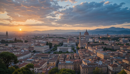 Florence Italy Sunset Skyline Aerial View Tuscany