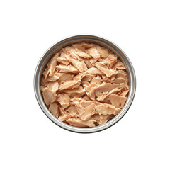 Top View of Canned Tuna Flakes in Metal Can