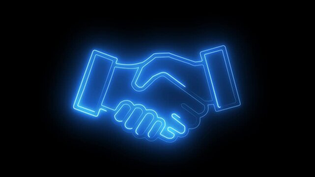 Glowin blue Neon Handshake Icons &ndash; Symbols of Friendship, Partnership, Peace, and Agreement