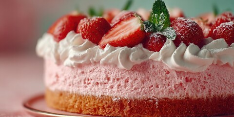 Strawberry Cream Cake with Whipped Topping