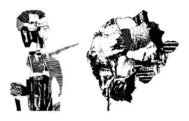 Vector Abstract portrait illustrations depict a man and a fragmented face.