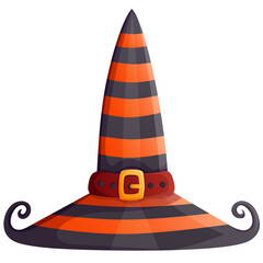 Witch hat cartoon vector illustration decorated with belt with buckle. Halloween, magic, fantasy, children’s books, games and festive design projects clipart. 
