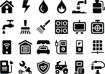 Home Utility Icons Set Electricity Water Gas Internet Symbols Smart Home Living Bill Payment Vectors