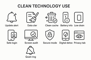 Icons for effective clean technology use and digital privacy management