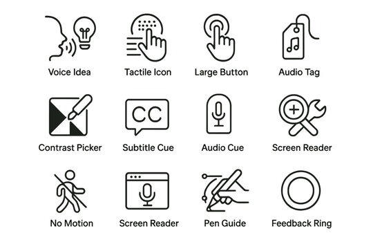 Assistive technology icons: accessibility features for diverse needs