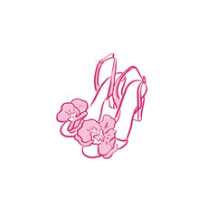 Cute pink wedding heels clipart with flowers vector