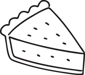 Simple Black and White Line Art of a Pie Slice with Berry Filling and Crust hand drawn