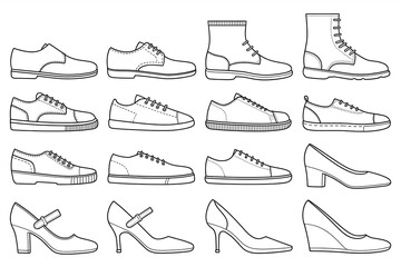 A Black and White Line Art Illustration of Various Shoe Styles A Comprehensive Guide to Footwear Design