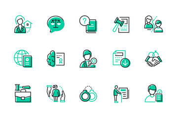 Litigation and justice - set of line design style icons