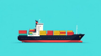 Obraz premium Cargo ship flat design front view global shipping theme animation Triadic Color Scheme. 