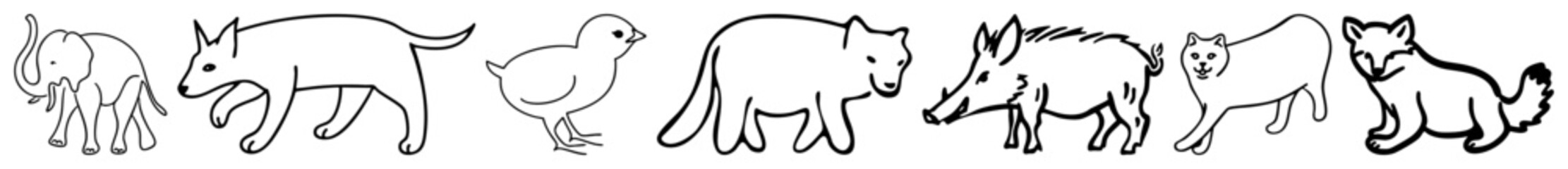 Vector Collection of stylized canine illustrations in dynamic poses.