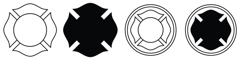 firefighter emblem icon set. Firefighter Emblem St Florian Maltese Cross.Fire department maltese cross symbol icon design. Vector Firefighter Badge.