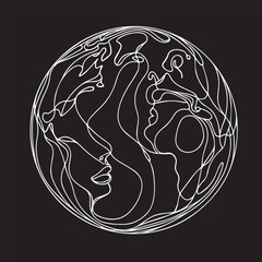 Continuous one single minimal line drawing earth
