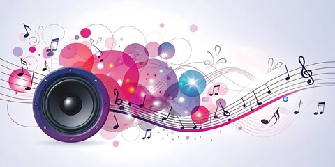 Obraz premium Music background with speaker and notes vector illustration