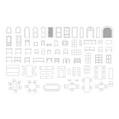 Furniture and interior design elements isolated on white background