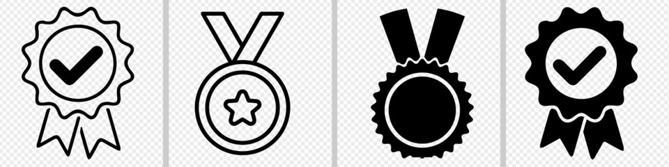 Award or Medal Vector icon Set. Containing trophy, winner, medal, winner prize, success, best, reward, champion, star, certificate, badge. Vector illustration.