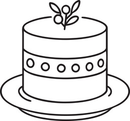 Elegant Cake Line Art with Berry Topping on a Plate Simple and Minimalist Design minimalist line