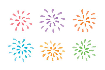 A set of illustrations with sparkling effects and radial explosions of fireworks, firecrackers, light, rays and beam concepts.