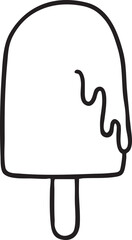 Simple Black and White Outline Drawing of a Melting Popsicle on a Stick with Dripping Liquid