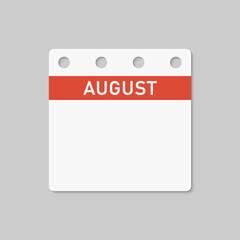 Icon calendar August month, empty space, reminder