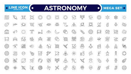 Astronomy icon of science observatory, satellite and rocket .space and planet outline Icons, thin line style. Contains such Icons as space, planet, alien, solar. Editable stroke outline icon.
