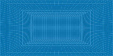 3D Wireframe grid room - Vector illustration