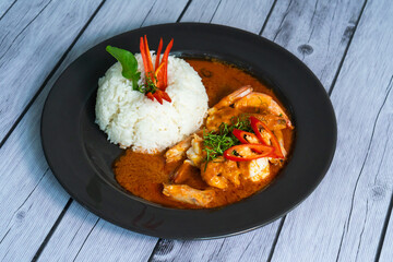 Rice with Savoury Curry with shrimp
