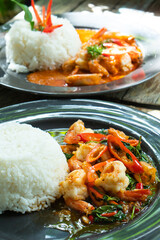 Rice topped
Stir Fried Shrimp with Basil