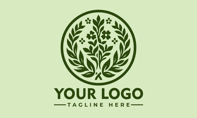 Minimalist botanical illustration of a leafy plant with small berries and flowing branches. Nature and organic concept