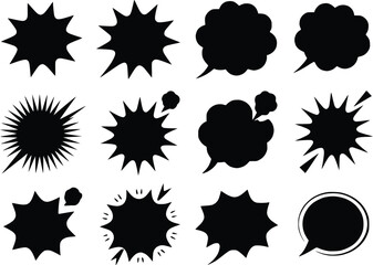 Explosion Speech Bubbles  Starbursts Elements Thought  Black Burst Vector Silhouettes