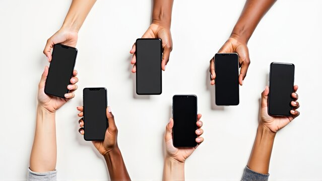 Diverse Hands Holding Smartphones