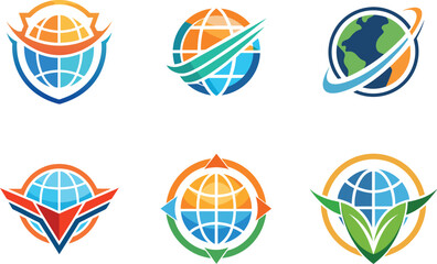 Global Business Logos Collection: Colorful Earth Icons for Branding and Website Design