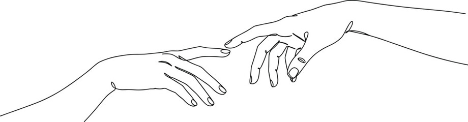 Minimalist hands reaching, line art illustration, human connection concept, symbolic touch, emotional bond, spiritual contact, simplicity drawing, relationship expression, 