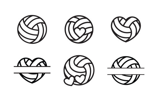 Cute Volleyball Heart Clipart Bundle
