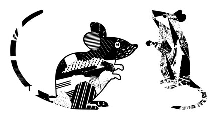 Obraz premium Vector Illustrative mice encounter with cheese and wheel.