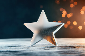 A modern frosted glass star with a matte finish floats elegantly against a dark backdrop. The light diffusion across its semi-transparent surface adds a refined, sophisticated depth.
