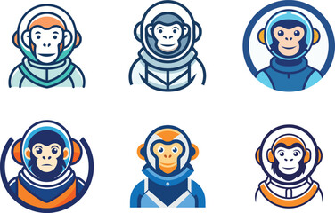 Adorable Monkey Astronaut Logo Designs Perfect for Branding and App Icons featuring charming primate space explorer characters