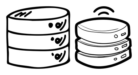 Obraz premium Vector Stacked storage devices with data transfer symbols.