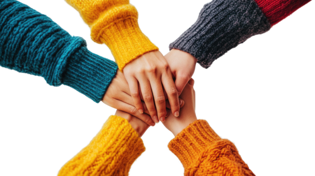 Red and white knitted wool gloves a warm winter fashion accessory on white background.