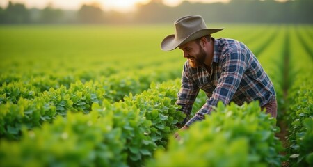 Farmer tending to crops