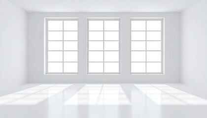 Fototapeta premium Bright white room with three windows.