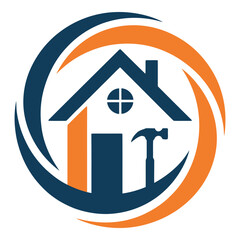 House and hammer logo isolated on white background for construction