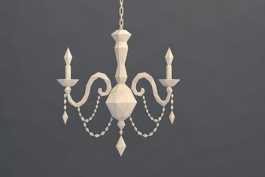  Low - Poly style white chandelier 3D model, showcasing angular, elegant shapes, ideal for modern, minimalist, and interior design projects.