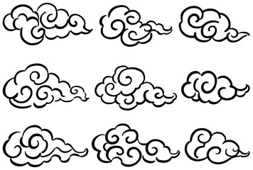 中華風の雲のイラストセット　1色