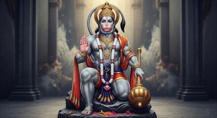 Lord Hanuman Ji 4K HD Desktop Wallpaper | Hanuman Ji Divine Animated Background 16:9 | Hanuman Jayanti Spiritual Wallpaper for PC